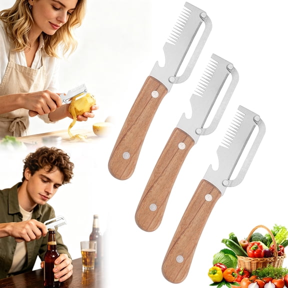 JIhuahe 3-in-1 Shredder and Peeler - Stainless Steel Julienne Peeler with Sharp Onion Cutter and Vegetable Slicer for Home Cooking,A