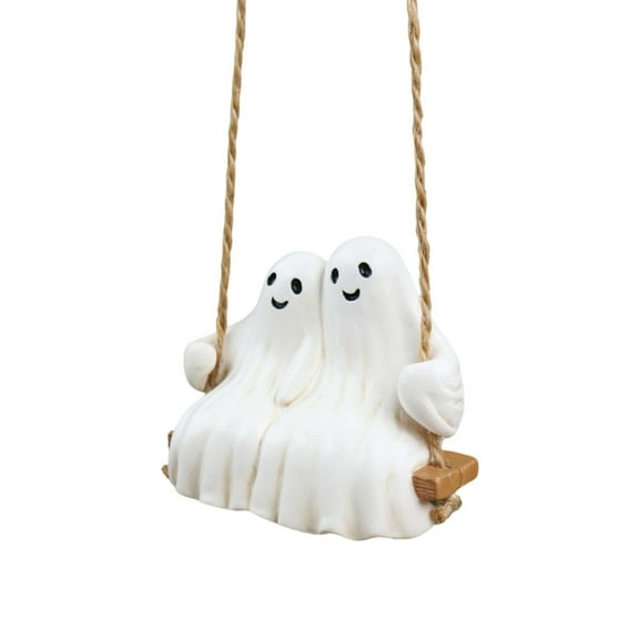 JIhuahe 3D Couple Ghosts on Swing Hanging Decor, Outdoor Courtyard Halloween Decoration Pendant for Garden Home Theme Party Supplies