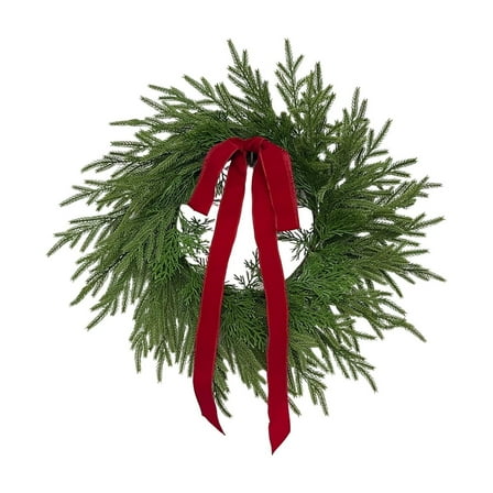 JIhuahe 3D Norfolk Pine Wreath for Front Door, Artificial Greenery with Realistic Green Leaves, Large Wall and Window Decoration for Christmas and Holiday Home Decor