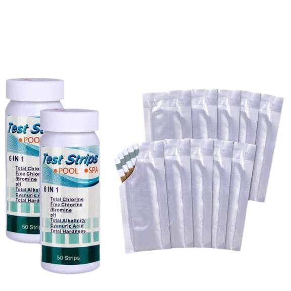 JIhuahe 6-in-1 Pool Water Test Strips Kit - 100 Strips Total (2 Bottles of 50 Each) for pH and Parameters in Swimming Pools, Spas, Detects Hardness and Alkalinity