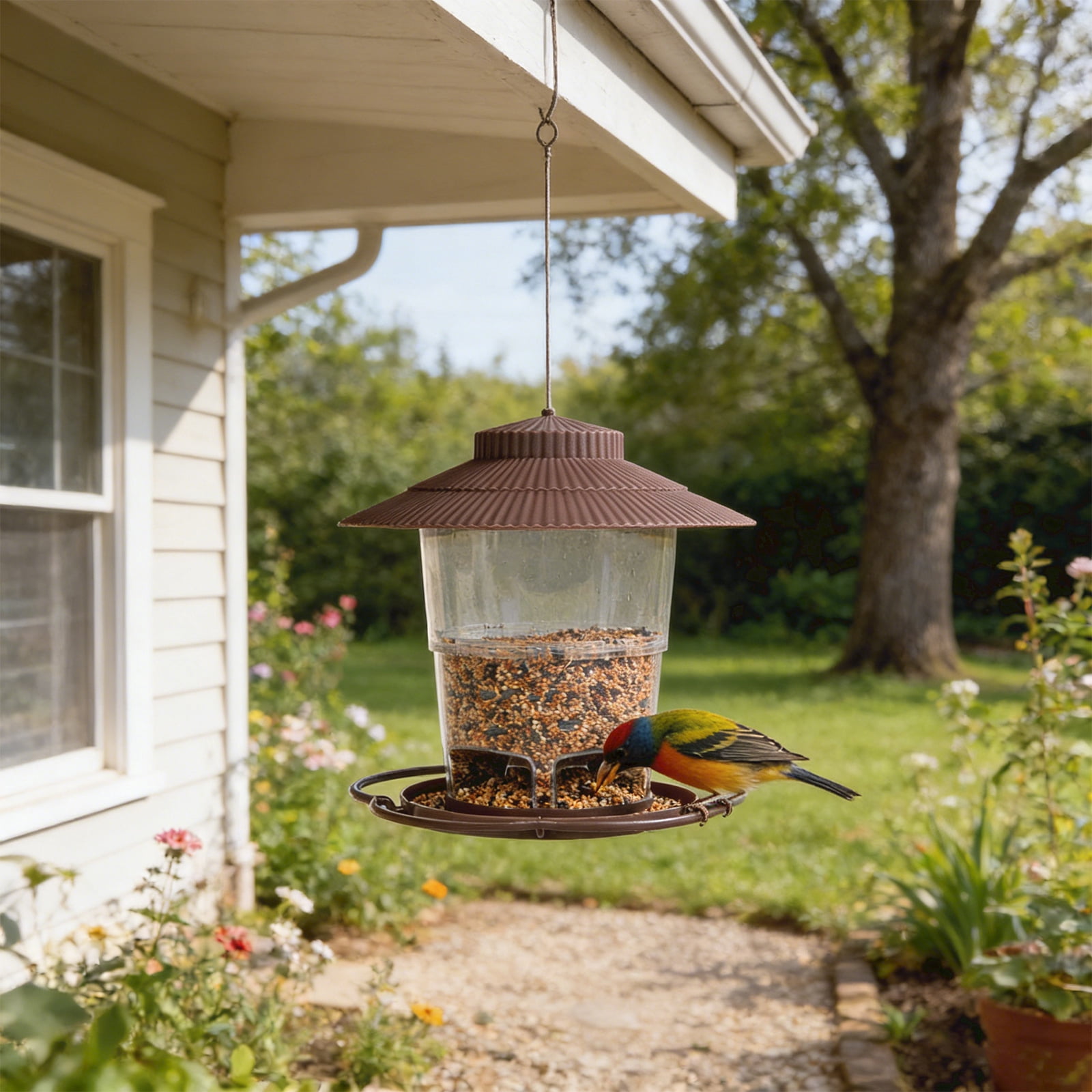 JIhuahe Bird Feeder - Outdoor Hanging Flip-Top Automatic Cover Type, Easy Refill Weatherproof Feeder for Year-Round Bird Feeding,Coffee
