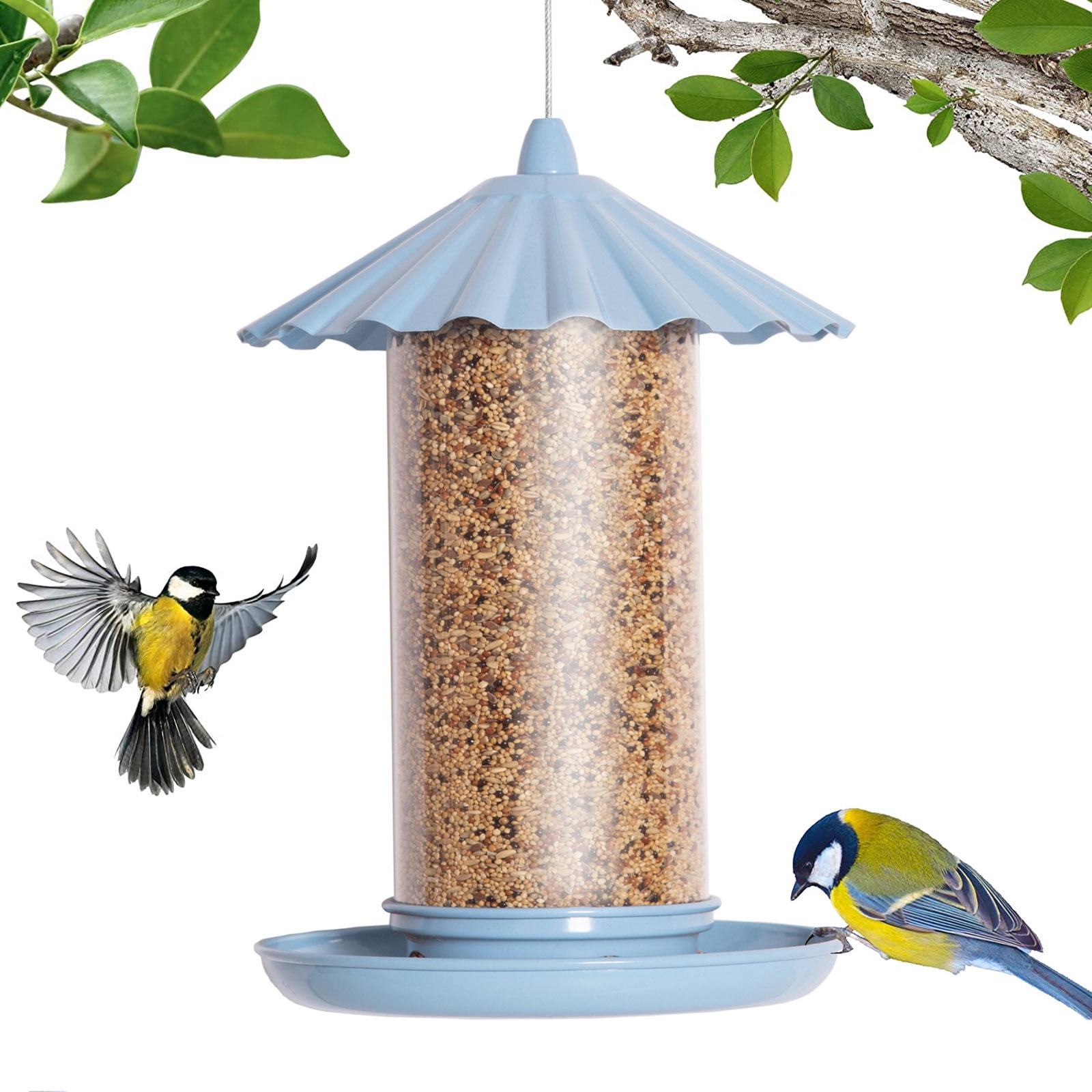JIhuahe Bird Feeder for Outdoors - Automatic Cover Type Hanging Design, Flip-Top Feeder for Courtyard Garden, Durable and Weatherproof,Sky Blue