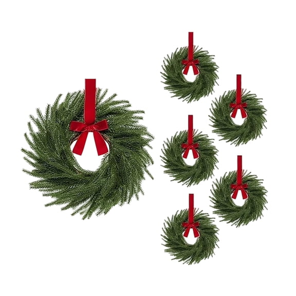 JIhuahe Christmas Kitchen Cabinet Wreaths with Plaid Bow Ribbon, 12-Inch 6-Pack 3D Hanging Decor for Cabinet Doors, Indoor Outdoor Holiday Decoration