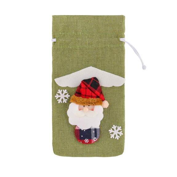 JIhuahe Christmas Linen Old Man Figurine Wine Bottle Cover, Christmas Hotel Dining Table Cartoon Three-dimensional Drawstring Wine Bag, Festive Decoration for Parties,B