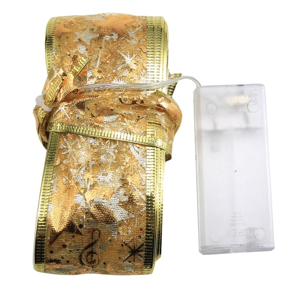 JIhuahe Christmas Tree Decorations with 32Ft 100 LED Copper Wire Ribbon Lights, Battery Operated and USB Powered String Lights, Silk Bows Design,Gold