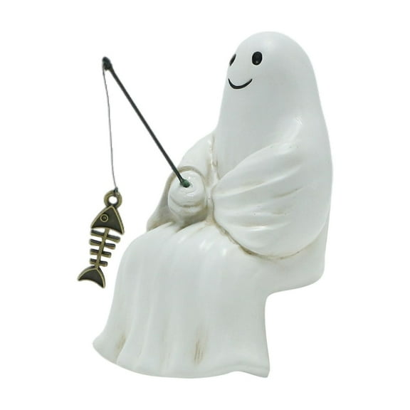 JIhuahe Creative Halloween Sitting Ghost Fishing Resin Ornament for Outdoor Courtyard Display, Home Decor Set with Spooky Theme, Unique Atmosphere