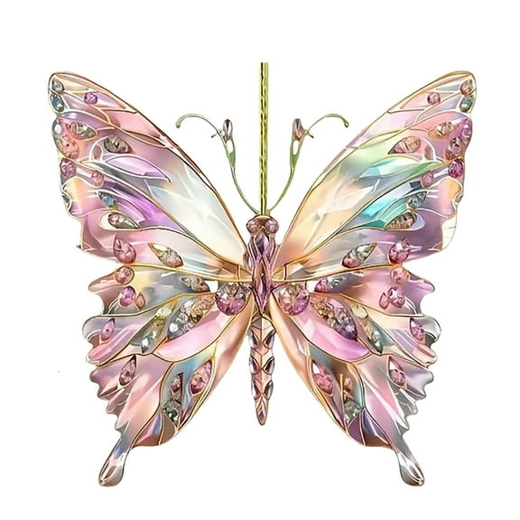 JIhuahe Crystal Butterfly Acrylic Car Pendant with Diamond Art Design, Sun Catcher Hanging Ornament for Window Decor,Pink
