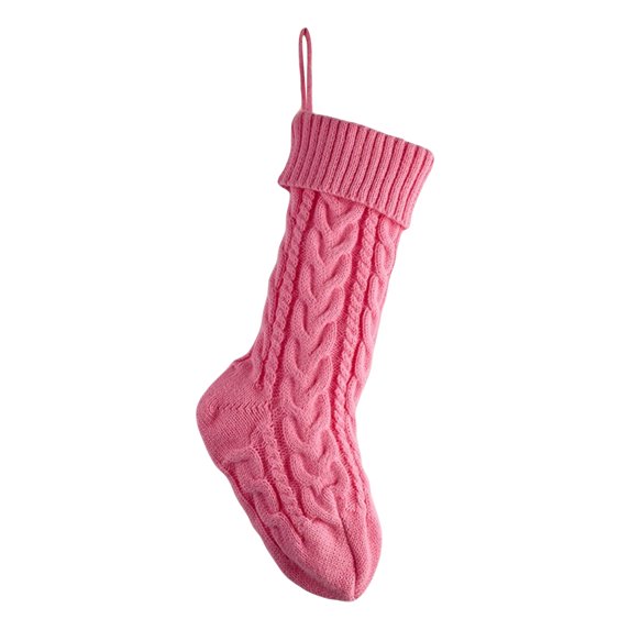JIhuahe Cute Christmas Stocking with Solid Color and Dough Twists Knitting Design, Stocking Pendant for Fireplace, Shop Window, and Holiday Decor,Pink