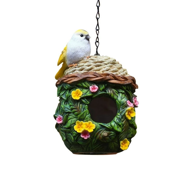 JIhuahe Distressed Resin Birdhouse for Outside Hanging, Pet Cottage Design for Garden Patio, Attracts Swallows Sparrows and Hummingbirds, Weather-Resistant Decor,As shown
