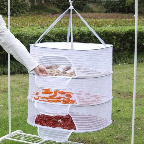 JIhuahe Drying Rack for Food with Net, Foldable Mesh Food Dehydrator, Outdoor Drying Net Windproof Design – Closet Storage Friendly for Drying Fish Herbs Fruit,White