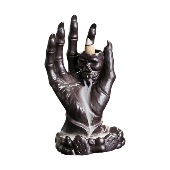 JIhuahe European Ghost Hand Skull Backflow Incense Burner for Halloween, Creative Reverse Smoke Effect Spooky Decor for Home Parties and Aromatherapy,Black
