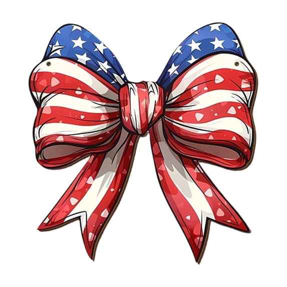 JIhuahe Fourth of July Decorations Outdoor - USA Blue Background Star Red Striped Bowknot 2D Wooden Door Window Wall Hanging Ornament, Patriotic Home Decor,A