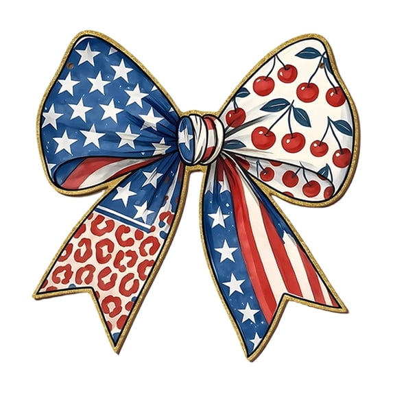 JIhuahe Fourth of July Decorations Outdoor - USA Blue Background Star Red Striped Bowknot 2D Wooden Door Window Wall Hanging Ornament, Patriotic Home Decor,D