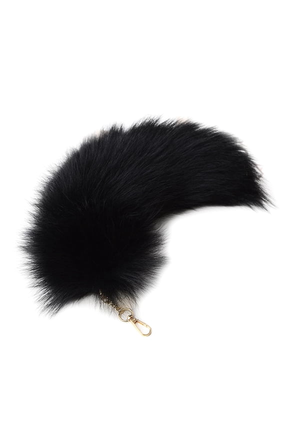 Furry Tail Keychain Cosplay accessory, Animal Tail Role Play Keychain for Costume Parties, Soft Plush Pendant for Bag or Keys,Black