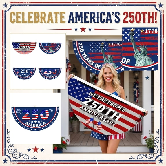 JIhuahe Garden Flags 250 Anniversary USA - Anniversary Fan Shaped Flag, American 250 Flags for Outside, 4th of July Decorations Outdoor, Patriotic for Home,C