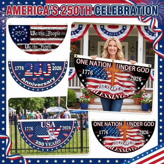 JIhuahe Garden Flags 250 Anniversary USA - Anniversary Fan Shaped Flag, American 250 Flags for Outside, 4th of July Decorations Outdoor, Patriotic for Home,E