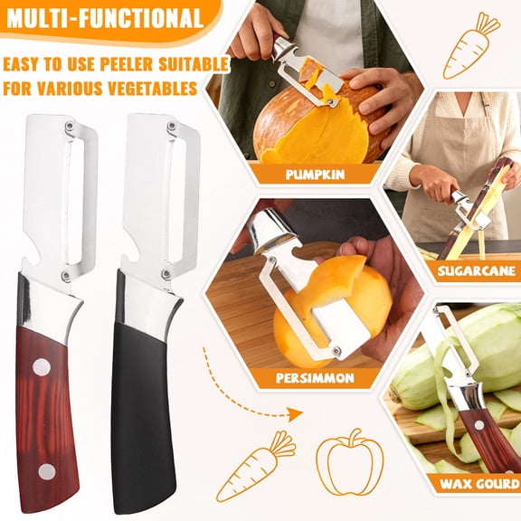 JIhuahe Gourmet Peeler with Bottle Opener - Premium Wooden Handle 2-in-1 Stainless Steel Tool for Fruit Potato Pumpkin Papaya and More,Brown