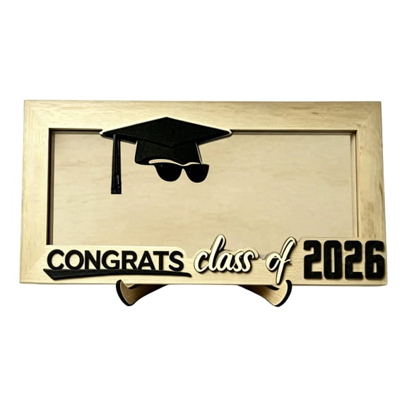 JIhuahe Graduation Gift Class of 2026 Wooden Money Clip Dollar Photo Frame Display Unique Desktop Ornament Home Decorations for Grad Party Keepsake,Black