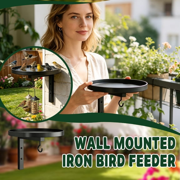 JIhuahe Great For Bird Bath Outdoor - Iron Wall Mounted Bird Bath, Rustic Hanging Garden Water Feeder, Decorative for Yard Patio, Attracts Bluebird Finch Cardinal No Solar,Black