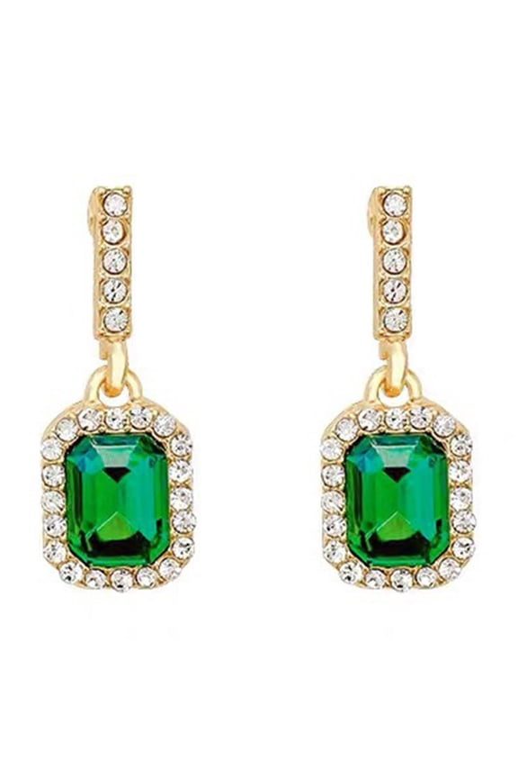 Green Geometric Earrings for Women, Full Diamond Studded Elegant Drop Earring, Luxury Minimalist Ear Jewelry Gift,green