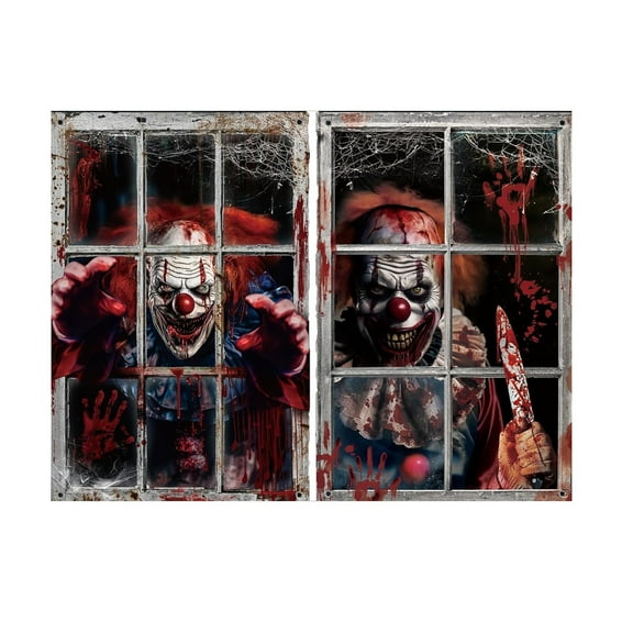JIhuahe Halloween 2-Pack Door and Window Curtain Background Hanging Cloth with Horror Ghosts for Outdoor Decoration Scene, Spooky Fabric Decor,A