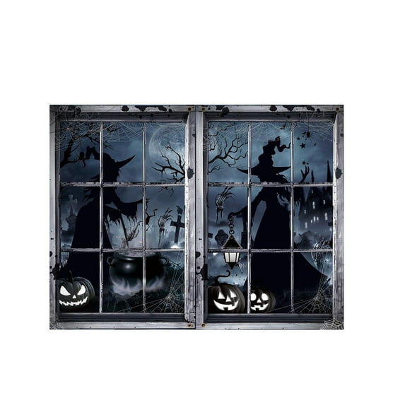 JIhuahe Halloween 2-Pack Door and Window Curtain Background Hanging Cloth with Horror Ghosts for Outdoor Decoration Scene, Spooky Fabric Decor,B
