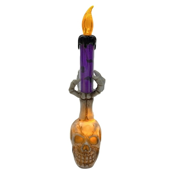 JIhuahe Halloween Candle Holder with Realistic Flame Effect, Spooky LED Flickering Light for Ghost Party Decor, Lightweight Haunted House Supply, Battery Operated Candle Stand,Purple