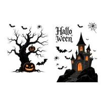 JIhuahe Halloween Decor Horror Castle Window Sticker, Halloween Static Cling Bat Castle Decal for Glass Doors and Windows, Indoor Outdoor Holiday Decoration