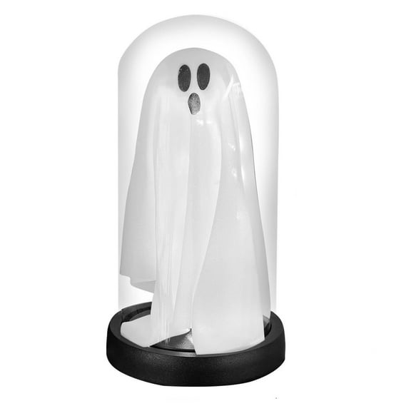 JIhuahe Halloween Decorations Light Up Ghost in Cloche, Glass Dome Halloween Decor for Kitchen Mantel, Tabletop Display, and Cute Spooky Home Atmosphere