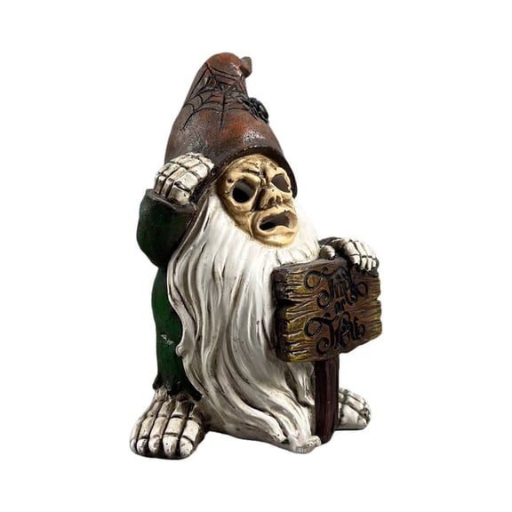JIhuahe Halloween Decorations Outdoor Gnome Resin - White Beard Dwarf with Sign Stake, Yard Art for Garden Lawn, Vintage Halloween Decor for Patio, Happy Halloween Decor Gift,A