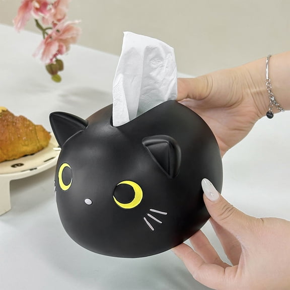 JIhuahe Halloween decorations intdoor cat tissue box cover - cute cat design napkin dispenser for office shelf, table decoration, practical gift,Black