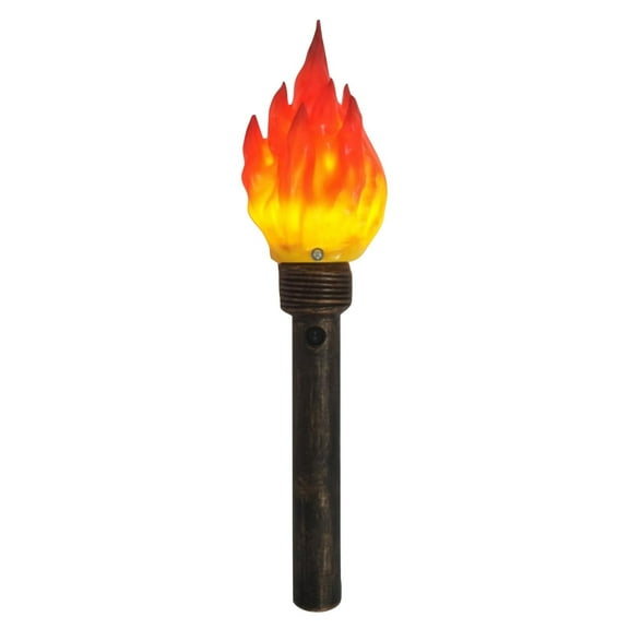 JIhuahe Handheld Torch Prop with LED Light, 18.05 Inch Long Realistic Flame Effect for Camping, Themed Parties, Halloween and Easter, Resin Lampshade Retro Handle
