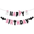 thumbnail image 1 of JIhuahe Happy Birthday Halloween Banner, Ghost Themed Party Decorations with Multi Color Paper Supplies for Spooky Celebration,White, 1 of 7
