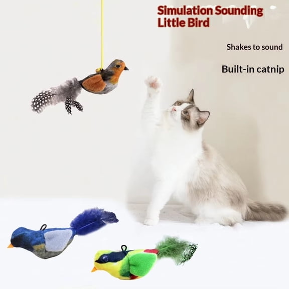 JIhuahe Interactive Flapping Bird Toy with Real Feathers for Cats, Door-Mounted Design for Play and Exercise, Perfect for Boredom Relief and Bonding During Holidays,Blue,one size