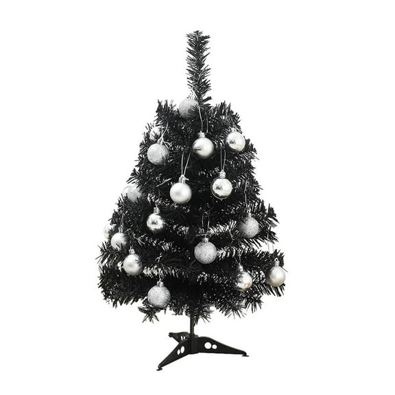 JIhuahe Lighted Tabletop Artificial Christmas Tree in Black PVC, 18-Inch Height with Battery Operated Timer and 12 Balls, for Home Holiday Party Decor