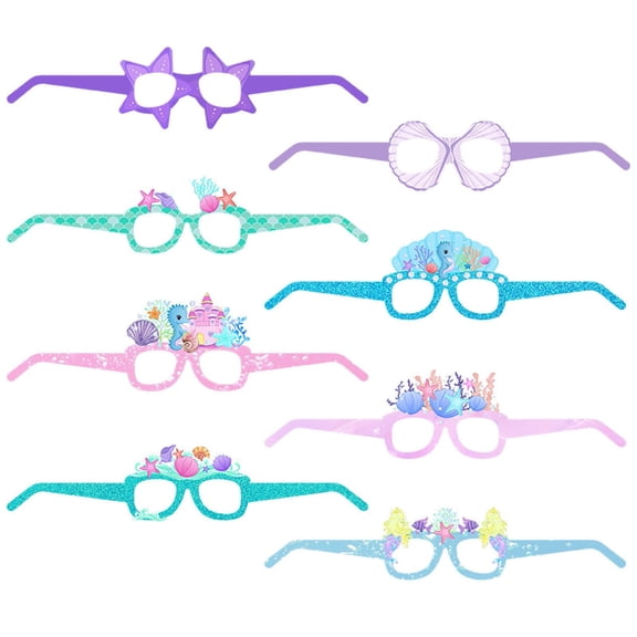 JIhuahe Mermaid Birthday Party Paper Glasses, Summer Underwater World Themed Funny Photo Props, Novelty Costume Accessories for Kids Adults, Photo Booth Supplies