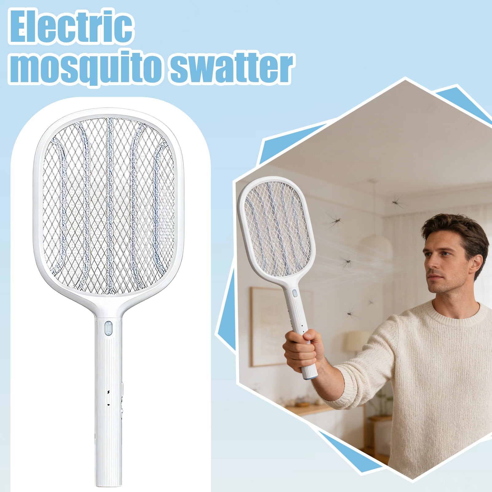 JIhuahe Mosquito Zapper Indoor Outdoor - High-Density Mesh Electric Fly Swatter, Handheld Rechargeable, Lightweight Bug Killer for Home, Patio, and Garden