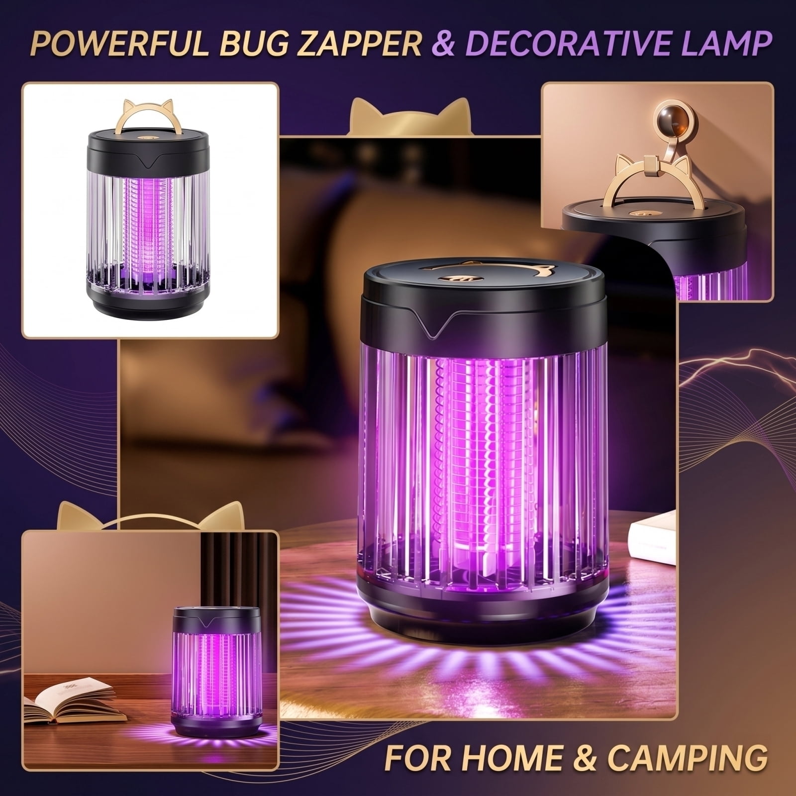 JIhuahe Mosquito Zapper Outdoor - Electric Household Bug Killer with Multifunctional Camping Light, Rechargeable, for Patio Backyard and Camping, 4000mAh, Water-Resistant