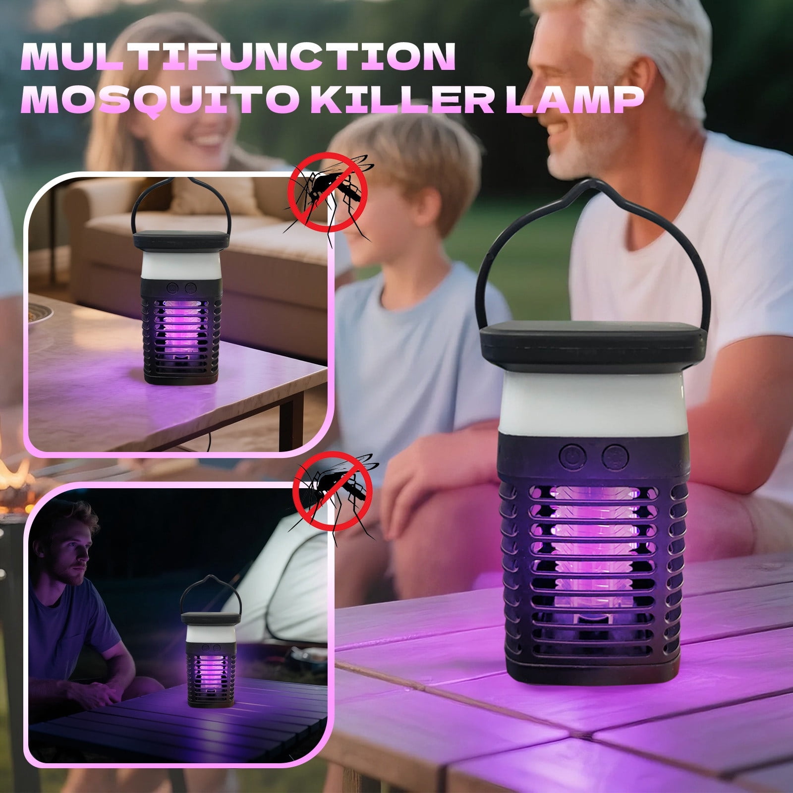 JIhuahe Mosquito Zapper Outdoor Portable - Rechargeable Electric Fly Zapper with 7 Color Light & Battery, Cordless Insect Killer for Camping, Patio, Backyard,black