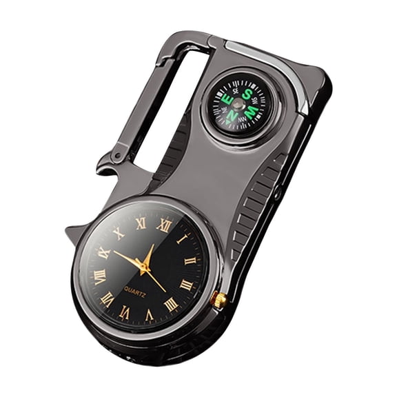 JIhuahe Multifunctional Keychain with Real Watch, Bottle Opener, LED Light and Inflatable Lighter, 5-in-1 Portable Outdoor Survival Gear Tool,Black