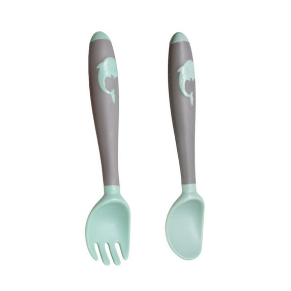 JIhuahe New Baby Fork Spoon Set Food-grade Silicone, Bendable Training Spoon Complementary Food Kit - Self Feeding Utensils for Infants Toddlers