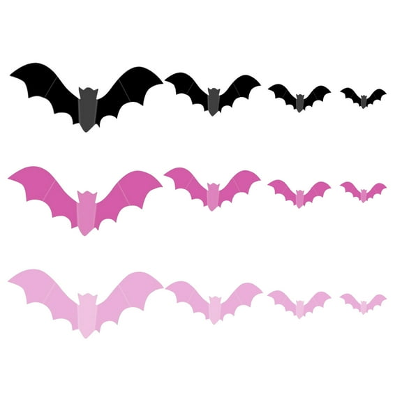 JIhuahe Pink 3D Bats Wall Decals for Halloween Decorations, Blush and Black DIY Home Decal, Cute Pastel PVC Door Stickers, 48 Pcs Set for Indoor Room Party