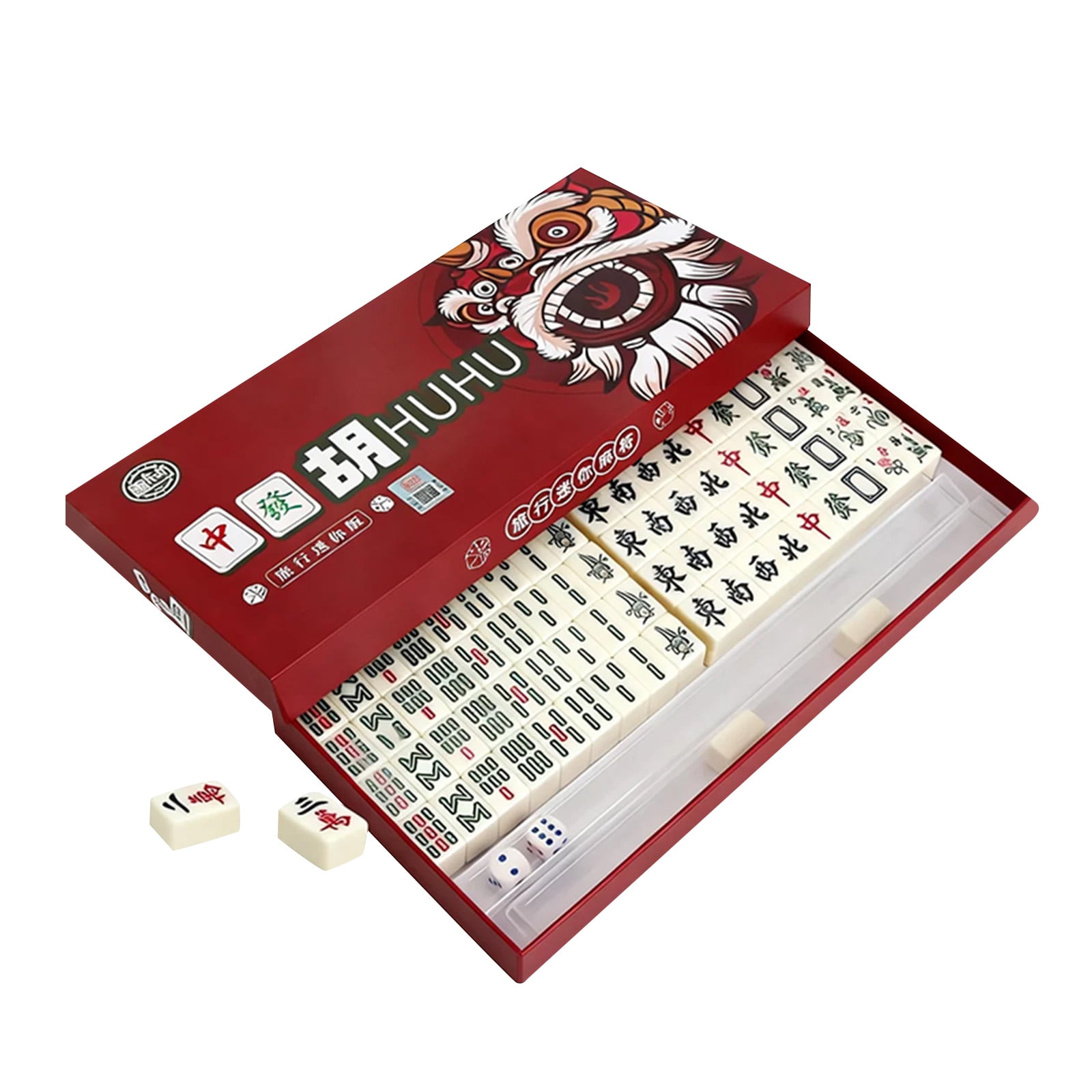 JIhuahe Portable Mahjong Travel Set- Chinese Mahjong Traditional Dominoes Home Table Games Toys and Hobbies,red