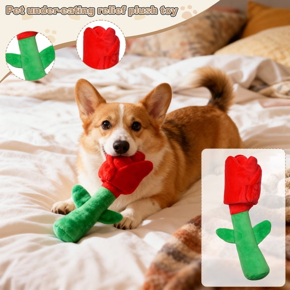 JIhuahe Rose-Shaped Plush Dog Toy with Squeaky and Treat-Dispensing Function for Boredom Relief and Chewing, Interactive for Small Medium Large Breeds, Perfect as Gift,as shown,One Size