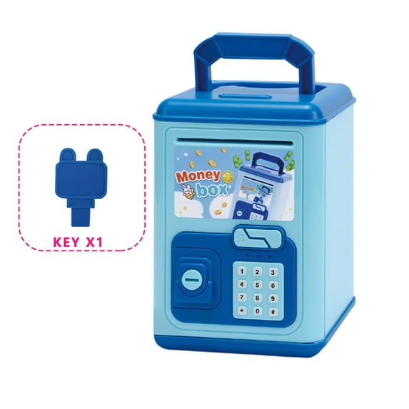 JIhuahe Safe Deposit Money Box for Kids, Children's Large Storage Bank with Lights, Music, and Key, Large Storage Savings Piggy Bank for Educational Play,Blue