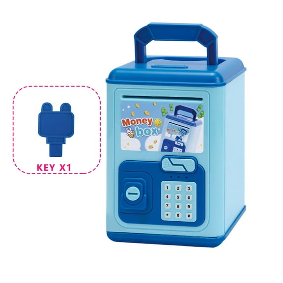 JIhuahe Safe Deposit Money Box for Kids, Children's Large Storage Bank with Lights, Music, and Key, Large Storage Savings Piggy Bank for Educational Play,Blue
