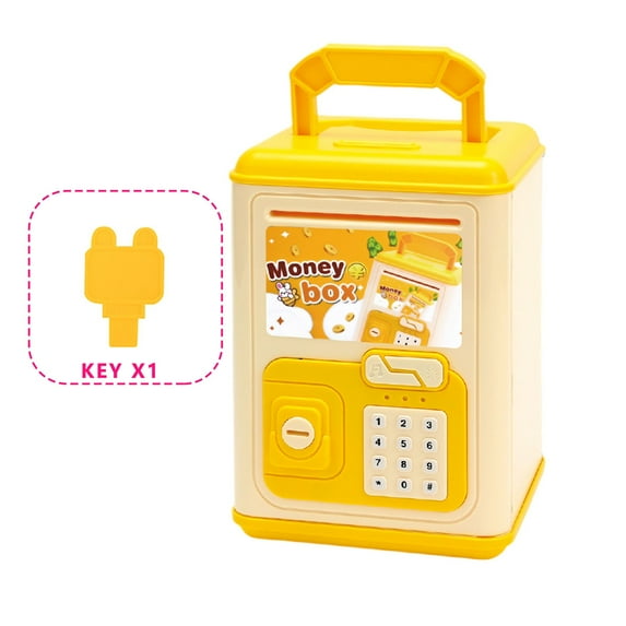 JIhuahe Safe Deposit Money Box for Kids, Children's Large Storage Bank with Lights, Music, and Key, Large Storage Savings Piggy Bank for Educational Play,Yellow