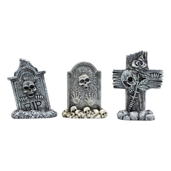 JIhuahe Set of 3 Resin Tombstones for Spooky Cemetery Decor, Halloween Grave Markers for Outdoor Yard Meadow Decorations, Gothic Garden Ornaments