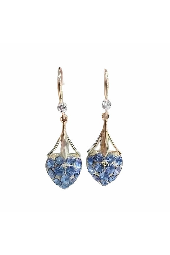 Super Sparkling Blue Full Diamond Heart Earrings for Women, HypoAllergenic Ear Studs, Cute Valentine Gift Idea, Trendy Peach Heart Charm