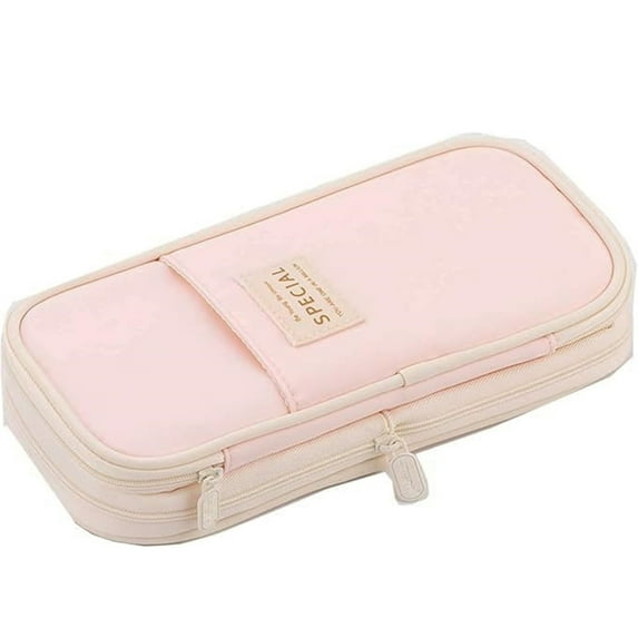 JIhuahe Trendy Macaron-Themed Pencil Pouch, Extra-Large Capacity Zippered Storage Bag for College Students, Teens, and Office Supplies,Light pink